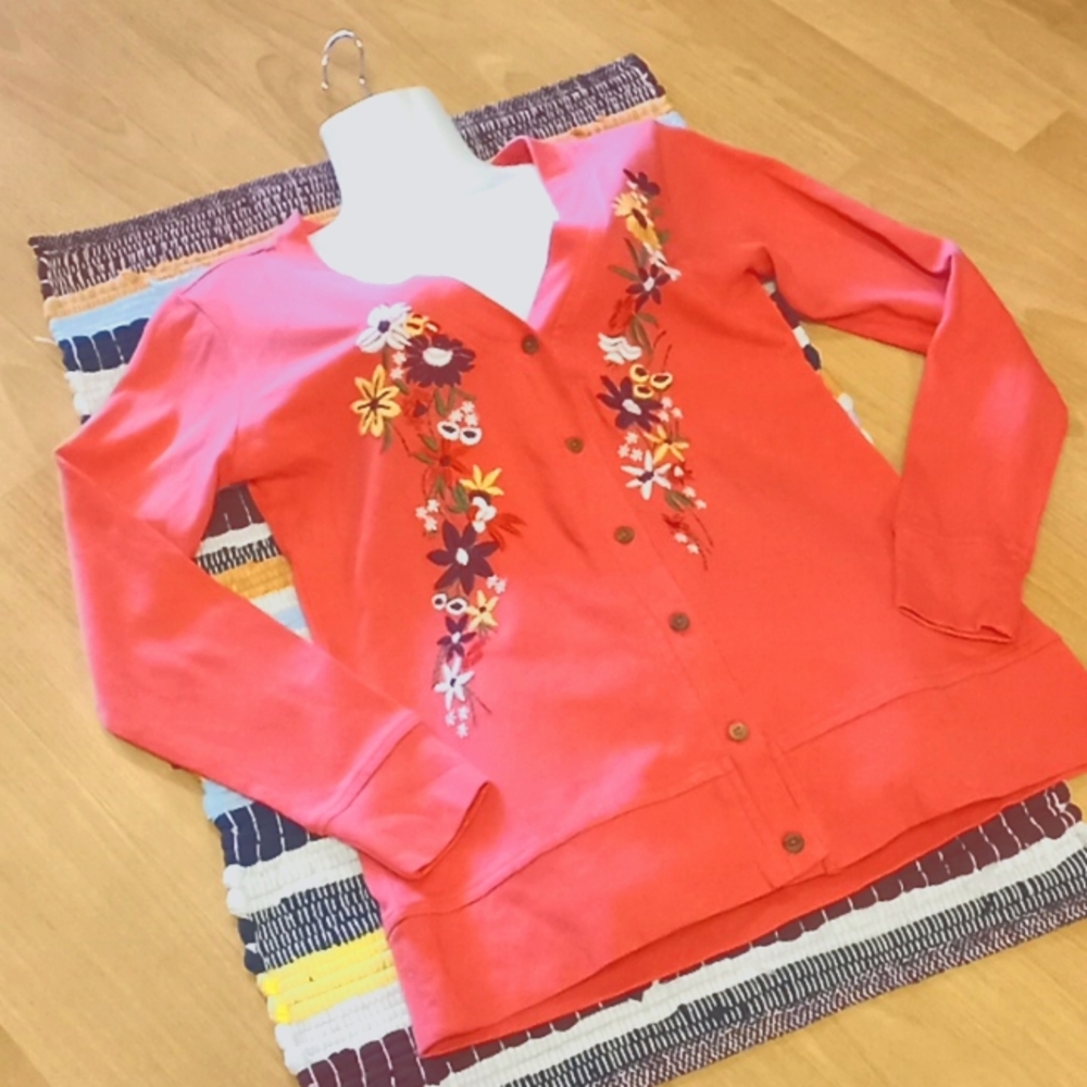 Time for Me Pique Floral Embroidered Knit Cardigan Jacket